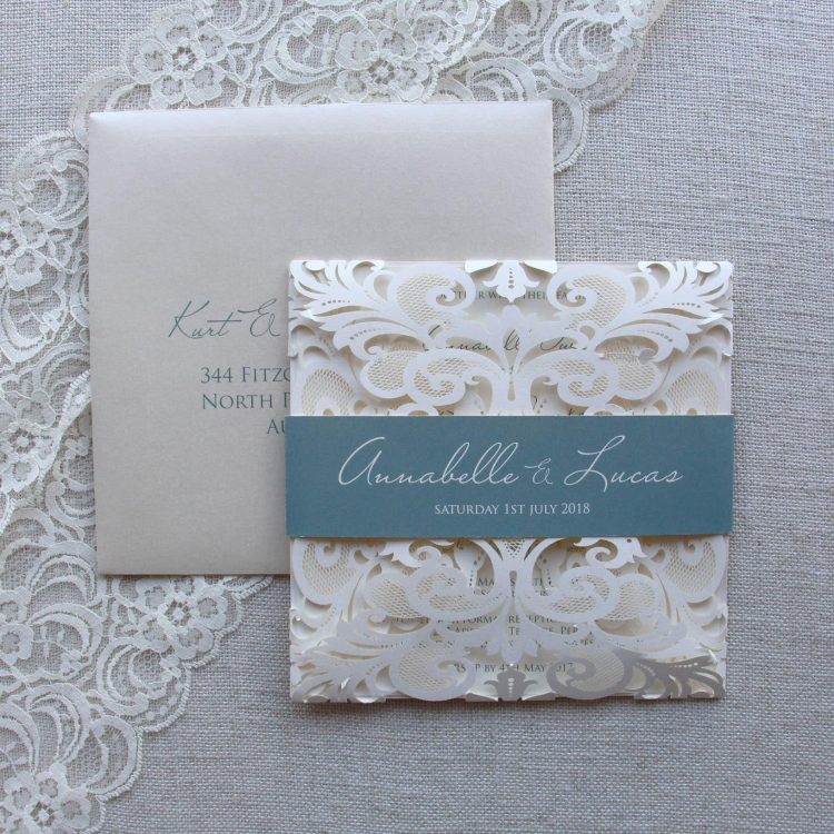 Powder Blue Lasercut Wedding Invitation