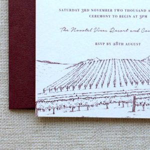 Burgundy Vineyard Custom Illustration Wedding Invitation