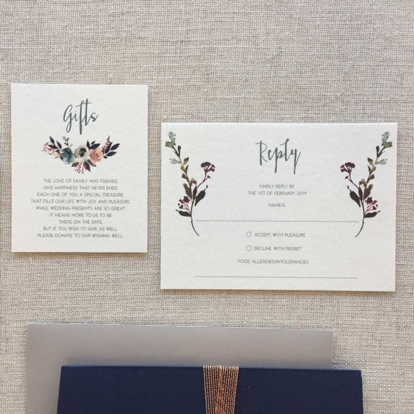 Dusk with Blush Floral 1- Wedding Gifts and RSVP Card