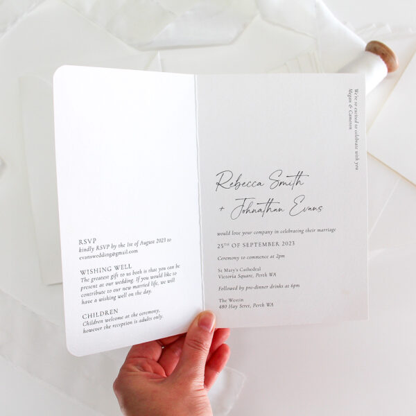 Simply Folded Wedding Invitation with silk ribbon