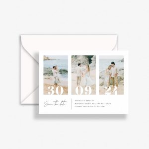 Timeless Moments Wedding Save The Date with grid photo and envelope