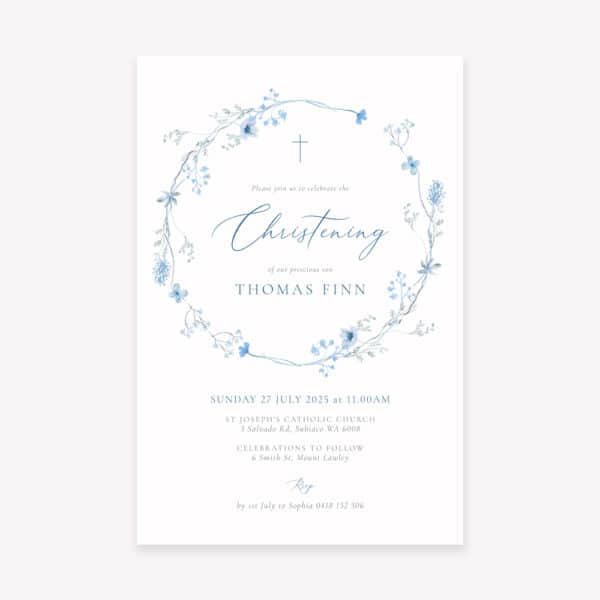 Baptism Invitation with soft floral wreath