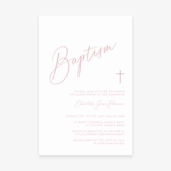 A baptism invitation with simple cursive writing and envelope