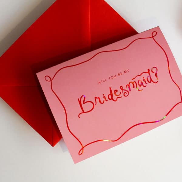 Holographic bridal party proposal card. bridesmaid proposal card and envelope