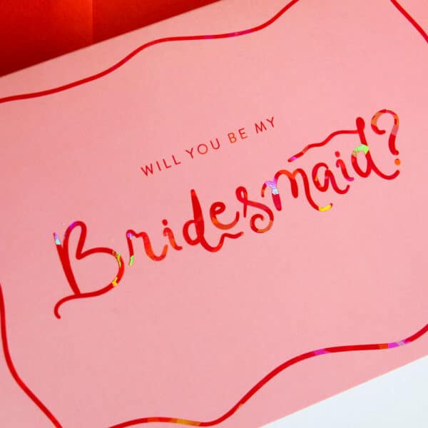 Holographic bridal party proposal card. bridesmaid proposal card and envelope