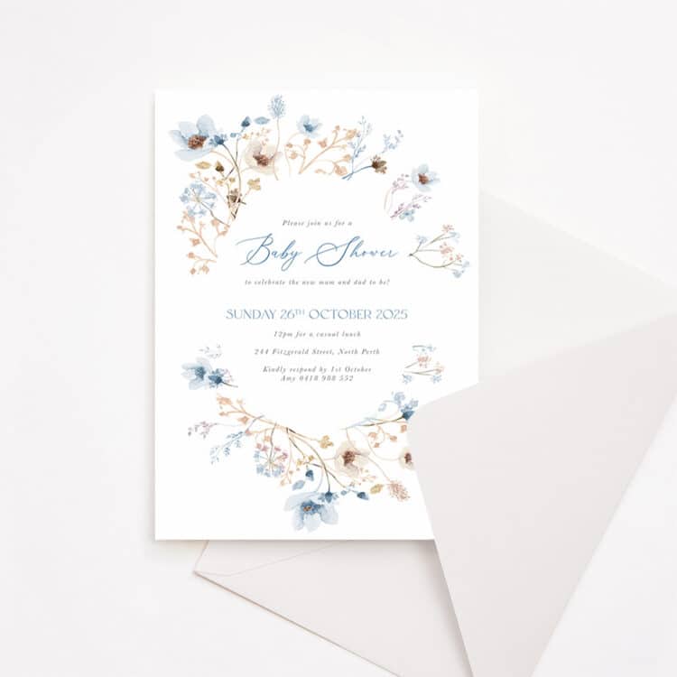 Sweet Blue Floral Baby Shower Invitation