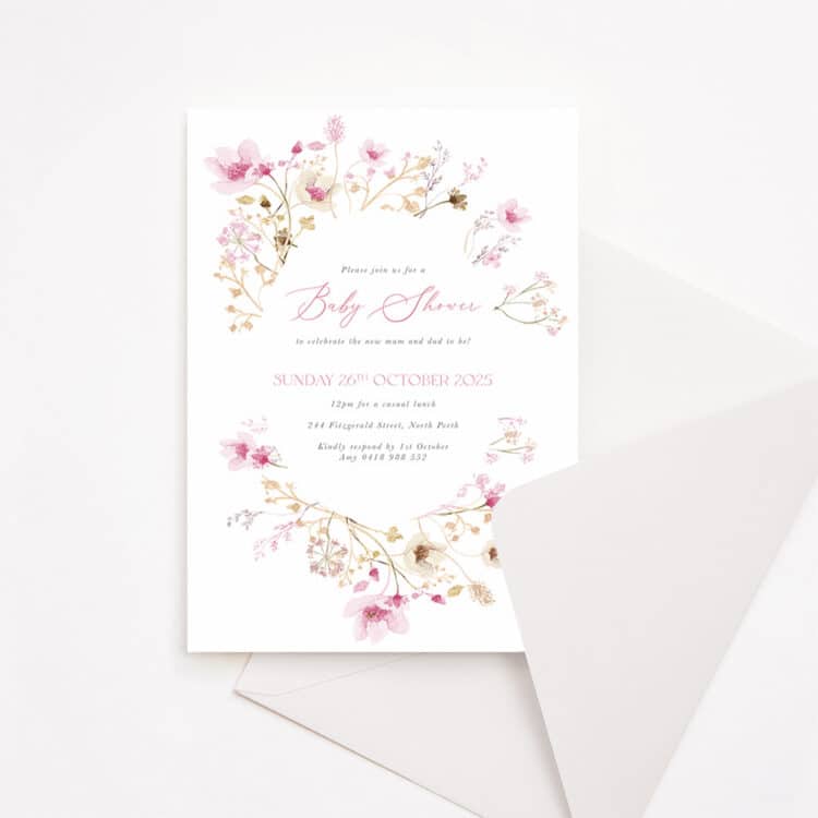 Sweet Pink Floral Baby Shower Invitation